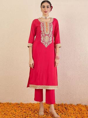 Women Ethnic Motifs Embroidered Regular Kurta with Trousers & With Dupatta 4