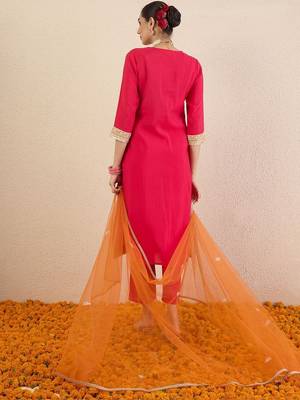 Women Ethnic Motifs Embroidered Regular Kurta with Trousers & With Dupatta 6