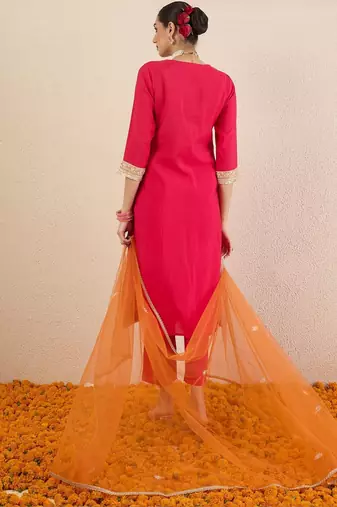 Women Ethnic Motifs Embroidered Regular Kurta with Trousers & With Dupatta
