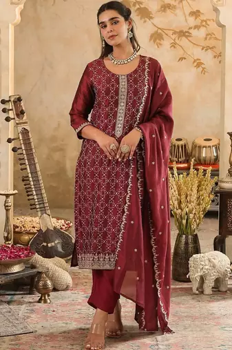 Women Ethnic Motifs Embroidered Thread Work Kurta with Trousers & Dupatta