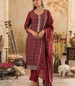 Women Ethnic Motifs Embroidered Thread Work Kurta with Trousers & Dupatta