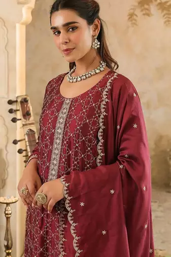 Women Ethnic Motifs Embroidered Thread Work Kurta with Trousers & Dupatta