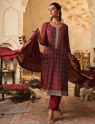 Women Ethnic Motifs Embroidered Thread Work Kurta with Trousers & Dupatta 5