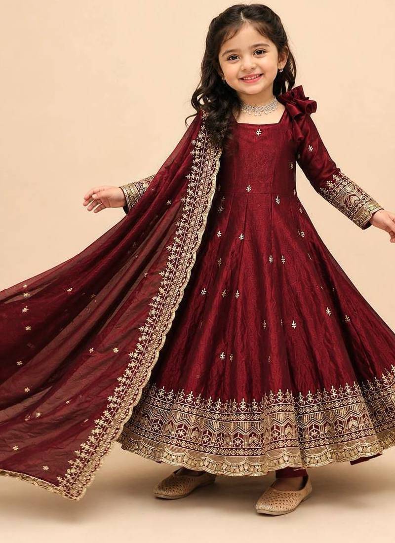 Heavy fendy silk blend   embroidery and sequnce woek maroon readymade salwar suit