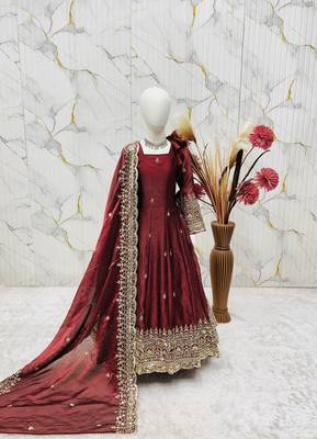 Heavy fendy silk blend   embroidery and sequnce woek maroon readymade salwar suit 2