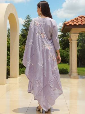 Floral Embroidered Thread Work Pure Cotton Kurta With Trousers & Dupatta 4