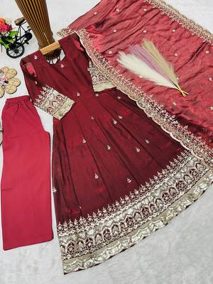 Heavy fendy silk blend   embroidery and sequnce woek maroon readymade salwar suit 3