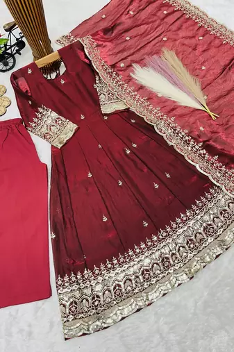 Heavy fendy silk blend   embroidery and sequnce woek maroon readymade salwar suit