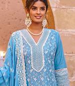 Women Floral Embroidered Thread Work Pure Cotton Kurta with Trousers & Dupatta
