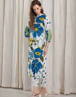 Women Floral Printed Regular Pure Cotton Kurta with Trousers 1
