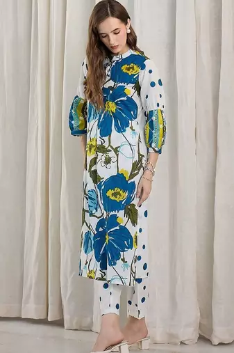 Women Floral Printed Regular Pure Cotton Kurta with Trousers