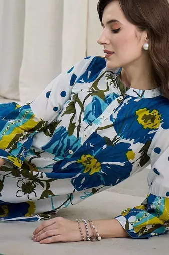 Women Floral Printed Regular Pure Cotton Kurta with Trousers