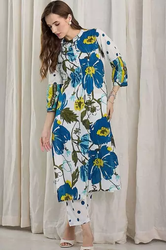 Women Floral Printed Regular Pure Cotton Kurta with Trousers