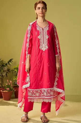 Women Ethnic Motifs Embroidered Regular Thread Work Kurta with Trousers & With Dupatta