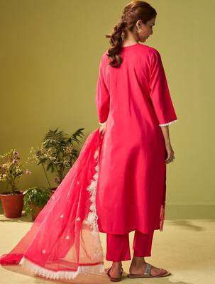 Women Ethnic Motifs Embroidered Regular Thread Work Kurta with Trousers & With Dupatta 3