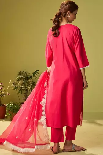 Women Ethnic Motifs Embroidered Regular Thread Work Kurta with Trousers & With Dupatta