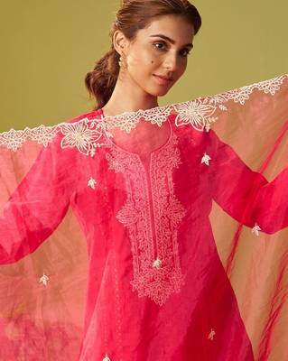 Women Ethnic Motifs Embroidered Regular Thread Work Kurta with Trousers & With Dupatta 4
