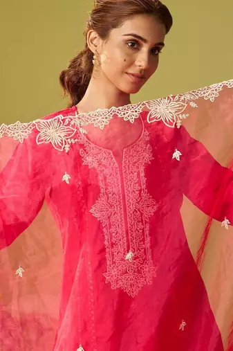 Women Ethnic Motifs Embroidered Regular Thread Work Kurta with Trousers & With Dupatta