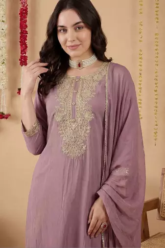 Women Ethnic Motifs Embroidered Regular Thread Work Kurta with Trousers & With Dupatta