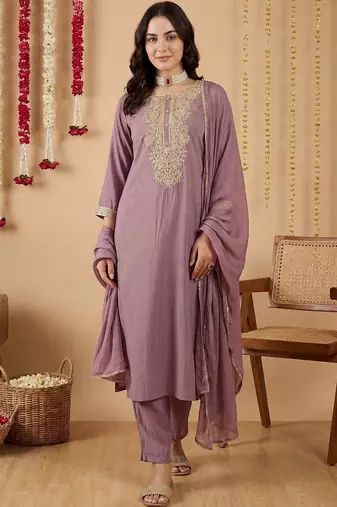 Women Ethnic Motifs Embroidered Regular Thread Work Kurta with Trousers & With Dupatta