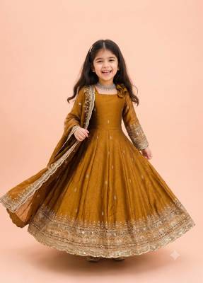 Heavy fendy silk blend  embroidery and sequnce woek mustard readymade salwar suit 1