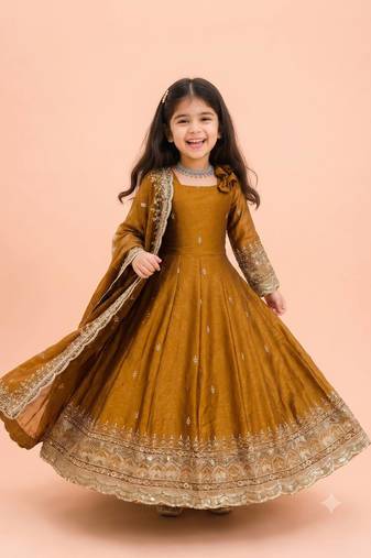 Heavy fendy silk blend  embroidery and sequnce woek mustard readymade salwar suit