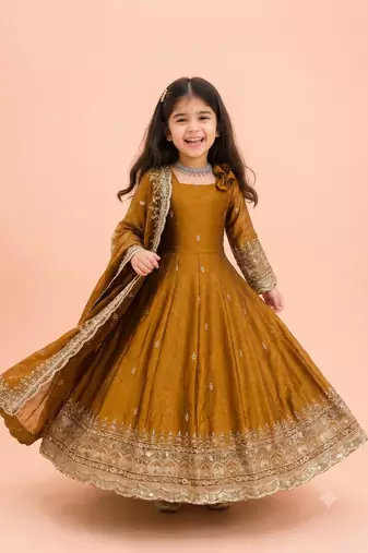 Heavy fendy silk blend  embroidery and sequnce woek mustard readymade salwar suit