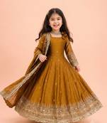 Heavy fendy silk blend  embroidery and sequnce woek mustard readymade salwar suit