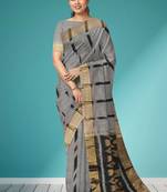 Slate grey & antique gold pochampally ikat cotton saree with running blouse