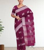 Tyrian purple & antique silver mau silk cotton saree with running blouse
