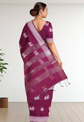 Tyrian purple & antique silver mau silk cotton saree with running blouse 3
