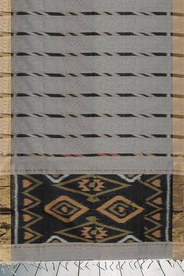 Slate grey & antique gold pochampally ikat cotton saree with running blouse 5