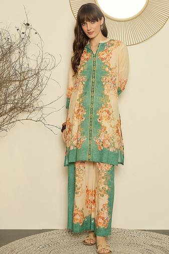 Women Floral Printed Regular Sequinned Kurta with Palazzos
