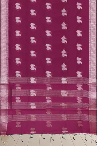 Tyrian purple & antique silver mau silk cotton saree with running blouse
