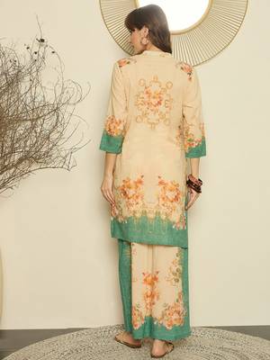 Women Floral Printed Regular Sequinned Kurta with Palazzos 4