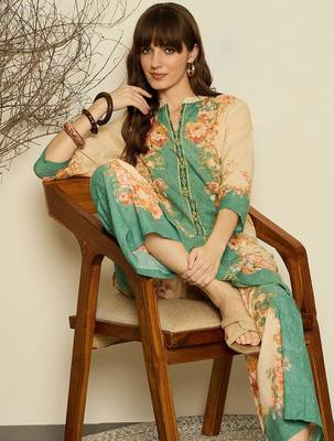 Women Floral Printed Regular Sequinned Kurta with Palazzos 6