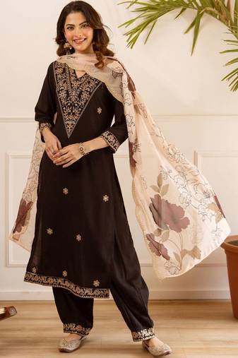 Women Ethnic Motifs Embroidered Regular Thread Work Kurta with Patiala & With Dupatta
