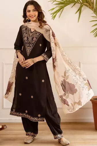 Women Ethnic Motifs Embroidered Regular Thread Work Kurta with Patiala & With Dupatta