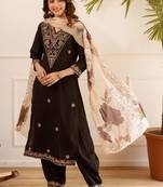 Women Ethnic Motifs Embroidered Regular Thread Work Kurta with Patiala & With Dupatta