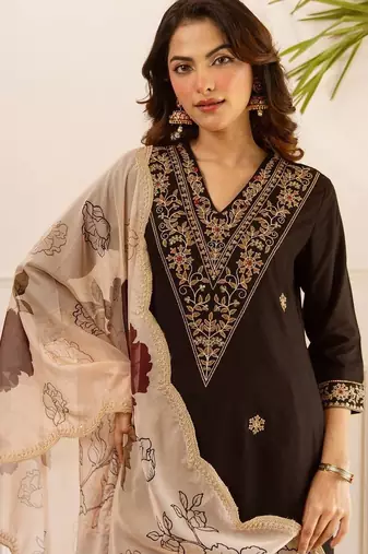 Women Ethnic Motifs Embroidered Regular Thread Work Kurta with Patiala & With Dupatta
