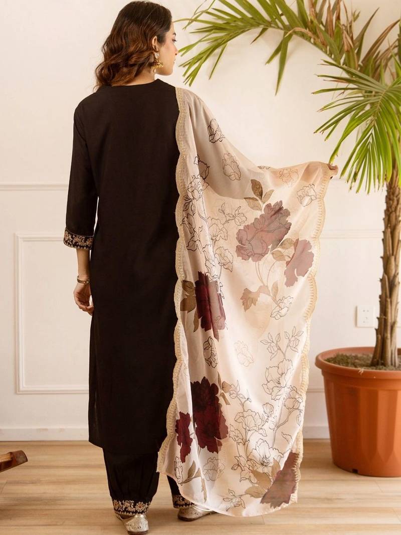 Women Ethnic Motifs Embroidered Regular Thread Work Kurta with Patiala & With Dupatta