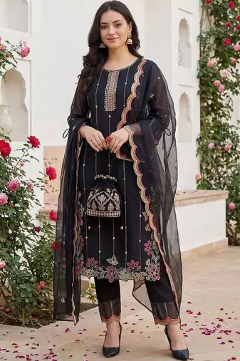 Women Floral Embroidered Regular Thread Work Kurta with Trousers & With Dupatta
