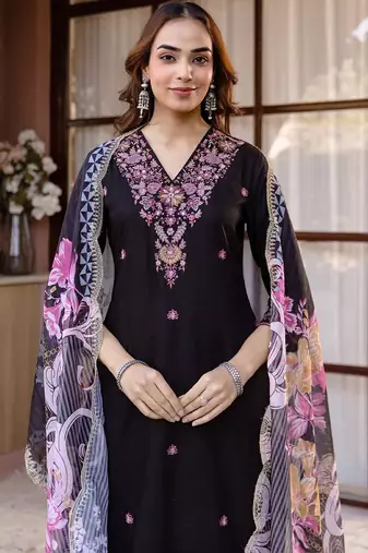 Women Ethnic Motifs Embroidered Regular Thread Work Kurta with Palazzos & With Dupatta