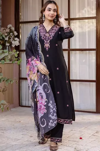 Women Ethnic Motifs Embroidered Regular Thread Work Kurta with Palazzos & With Dupatta