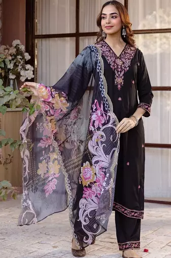 Women Ethnic Motifs Embroidered Regular Thread Work Kurta with Palazzos & With Dupatta