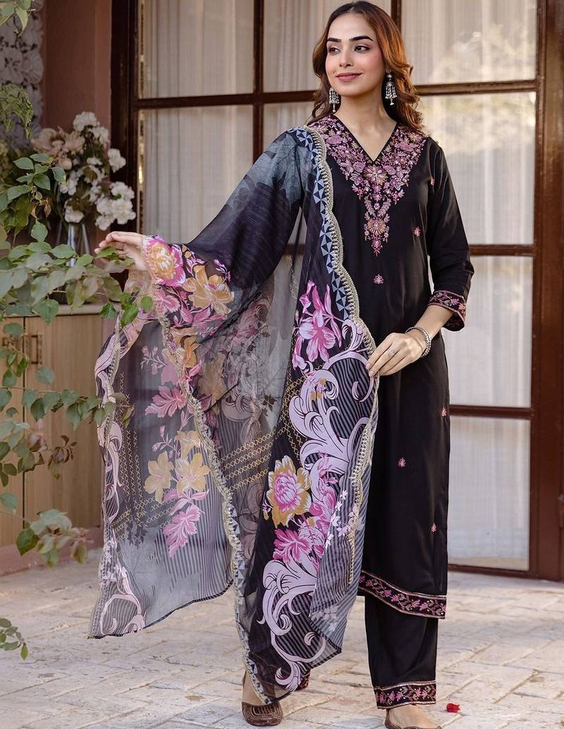 Women Ethnic Motifs Embroidered Regular Thread Work Kurta with Palazzos & With Dupatta