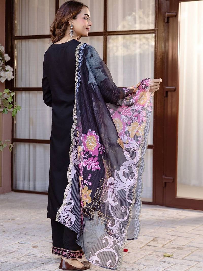 Women Ethnic Motifs Embroidered Regular Thread Work Kurta with Palazzos & With Dupatta