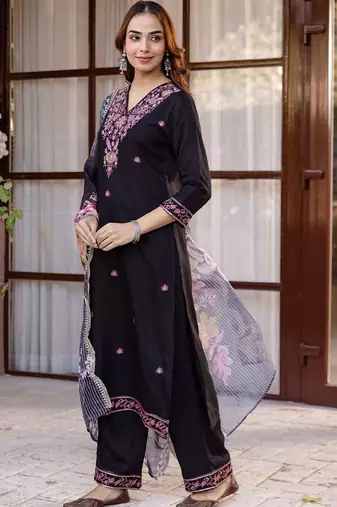 Women Ethnic Motifs Embroidered Regular Thread Work Kurta with Palazzos & With Dupatta