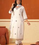 Women Ethnic Motifs Embroidered Regular Thread Work Pure Cotton Kurta with Trousers & With Dupatta