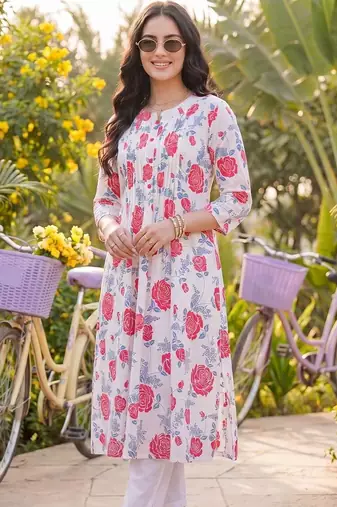 Women Floral Printed Regular Pure Cotton Kurta with Trousers